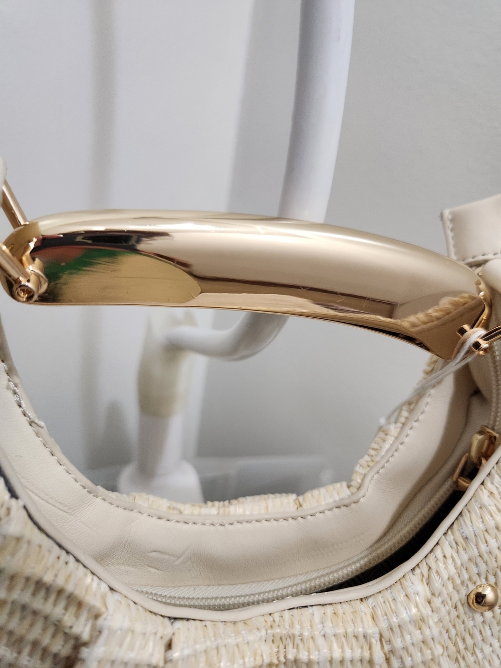 Urban Expressions Cream Woven Hobo Bag with Gold Studs! - Picture 5 of 10